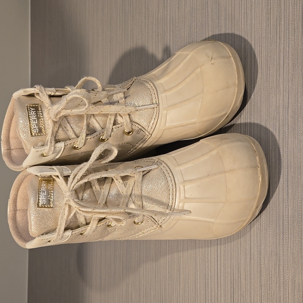 Kids Cream Sperry Lace-Up Duck Boots